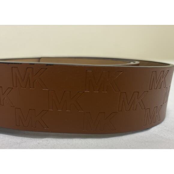 Vintage Michael Kors Unisex Brown Leather Belt Gold Hardware Size M Embossed - Picture 2 of 6